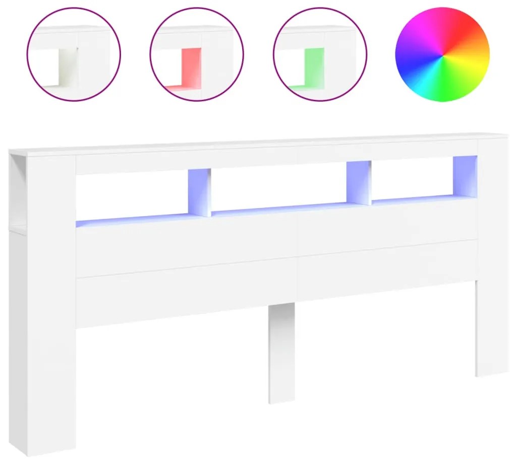 fehér szerelt fa LED-es fejtámla 220x18,5x103,5 cm