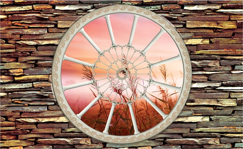 Fotótapéta flizelina Ablak a mezőre hajnalban természet perspektíva 254x184 +ragasztó