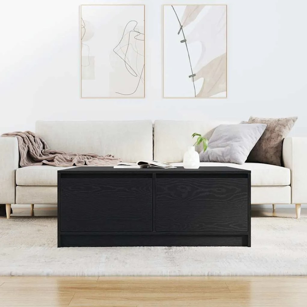 Fekete tölgyfa dohányzóasztal fiókokkal 100x100x40 cm