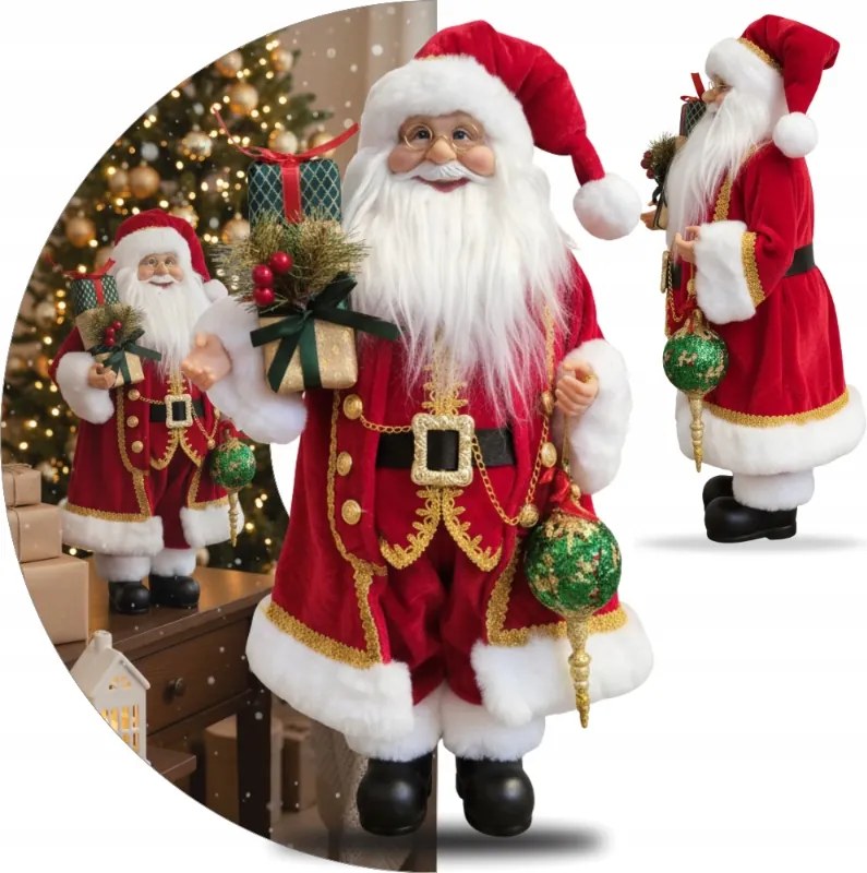 Mikulás Figura Ajándékokkal Karácsonyi Dekoráció Piros 50 cm