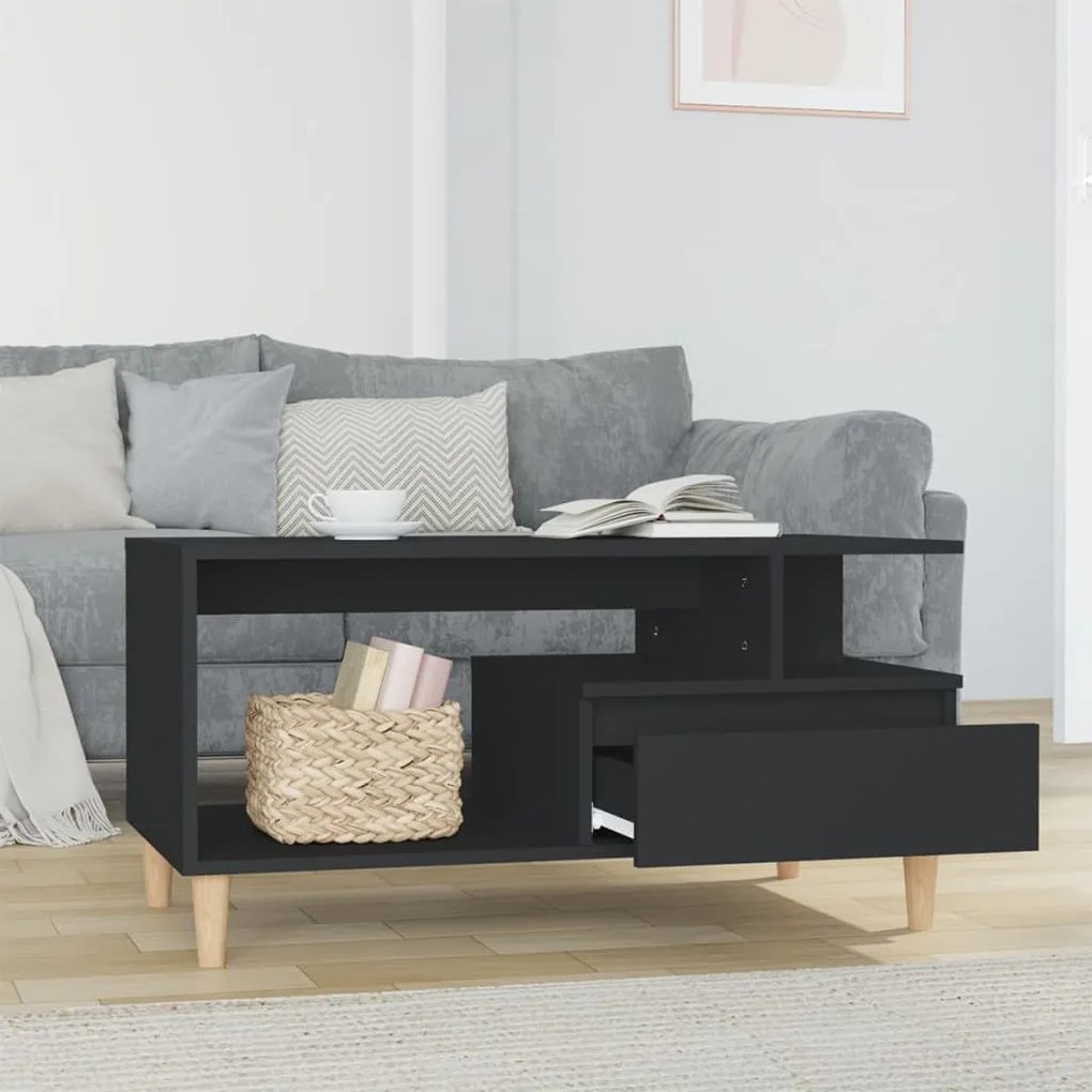 Fekete szerelt fa dohányzóasztal 90 x 49 x 45 cm