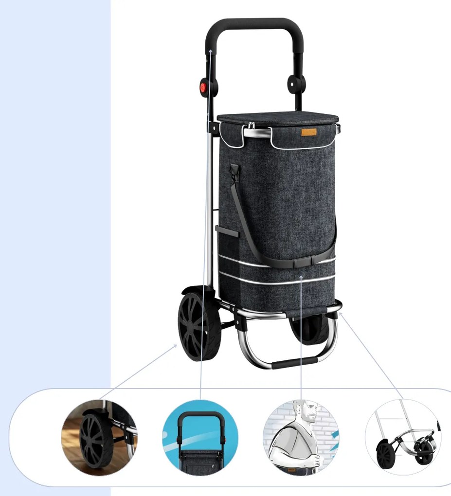 Jurhan EASY bevásárlótáska kerekekkel, 50l, fekete