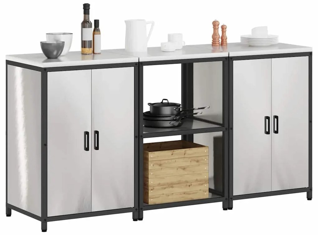 Konyhai Tároló Készlet polcokkal 3 pcs Ezüst 180 x 50 x 92 cm