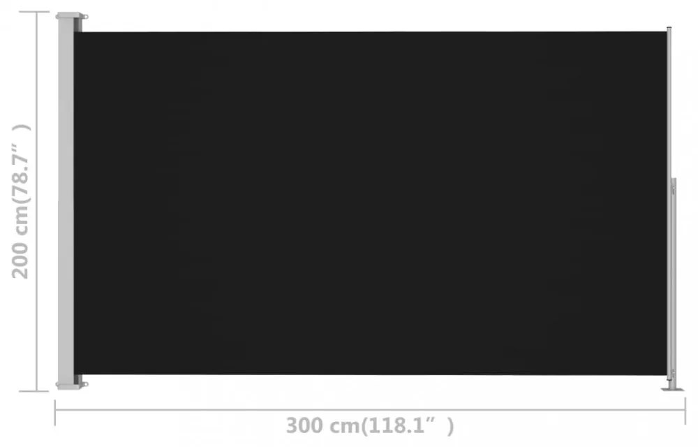 fekete behúzható oldalsó terasznapellenző 200 x 300 cm