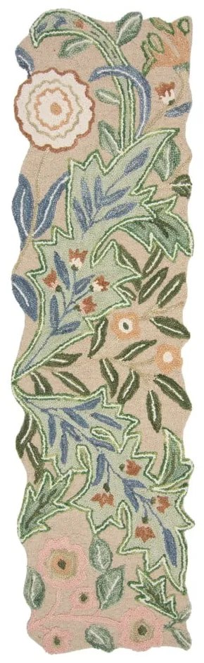 Zöld kézi szövésű gyapjú futószőnyeg 60x230 cm Bryony Shaped Floral – Flair Rugs