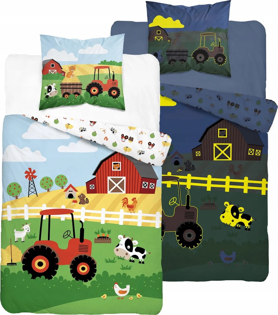 Ágyneműhuzat Kétoldalas 140x200 Traktor Farm Világító Sötétben Fluo