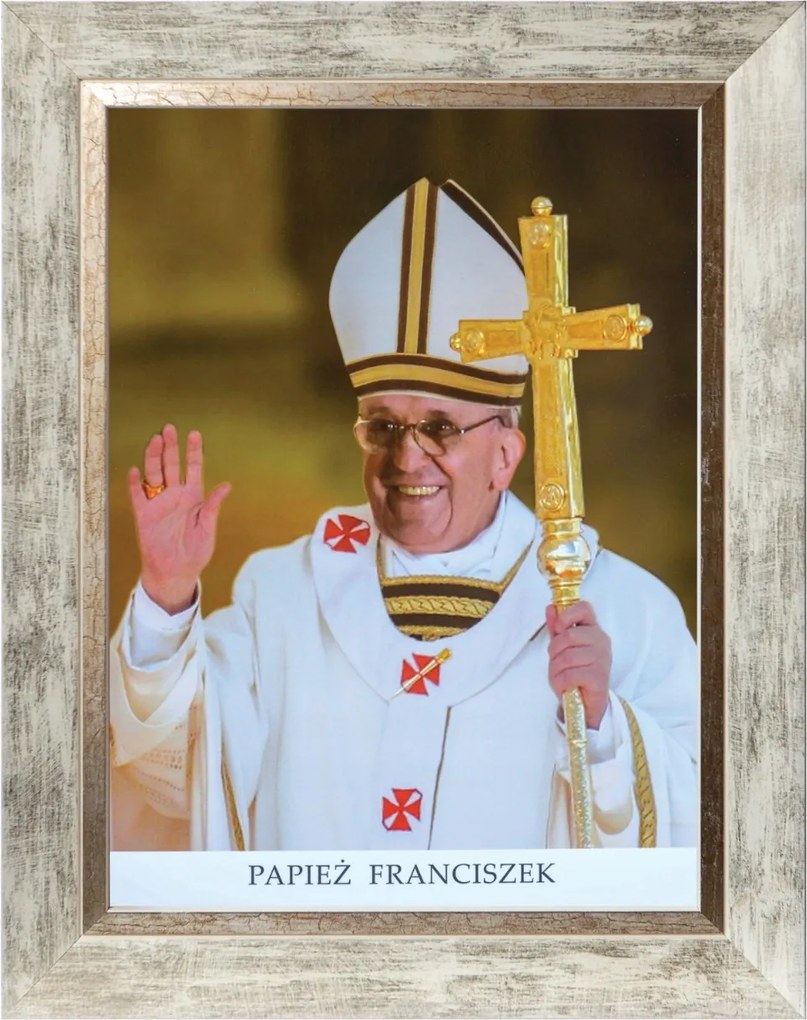 Ferenc Pápa Szakrális Kép Fehér Díszkeretben 30X40