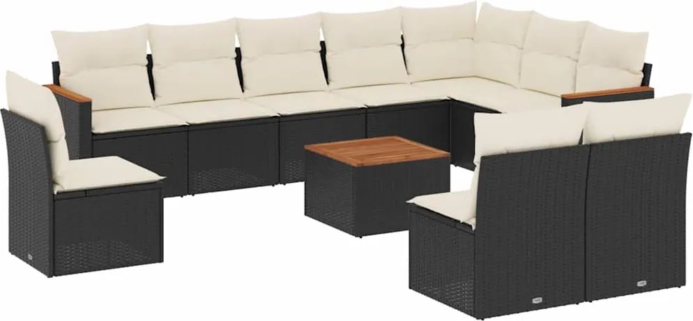 vidaXL 11 részes fekete polyrattan kerti ülőgarnitúra párnákkal