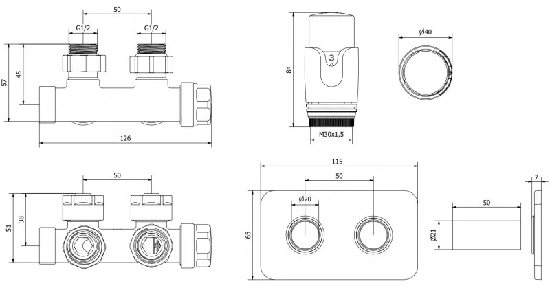 Mexen G00, saroktermosztatikus készlet négyzet alakú borítással, Duplex DN50, króm, W907-900-910-01