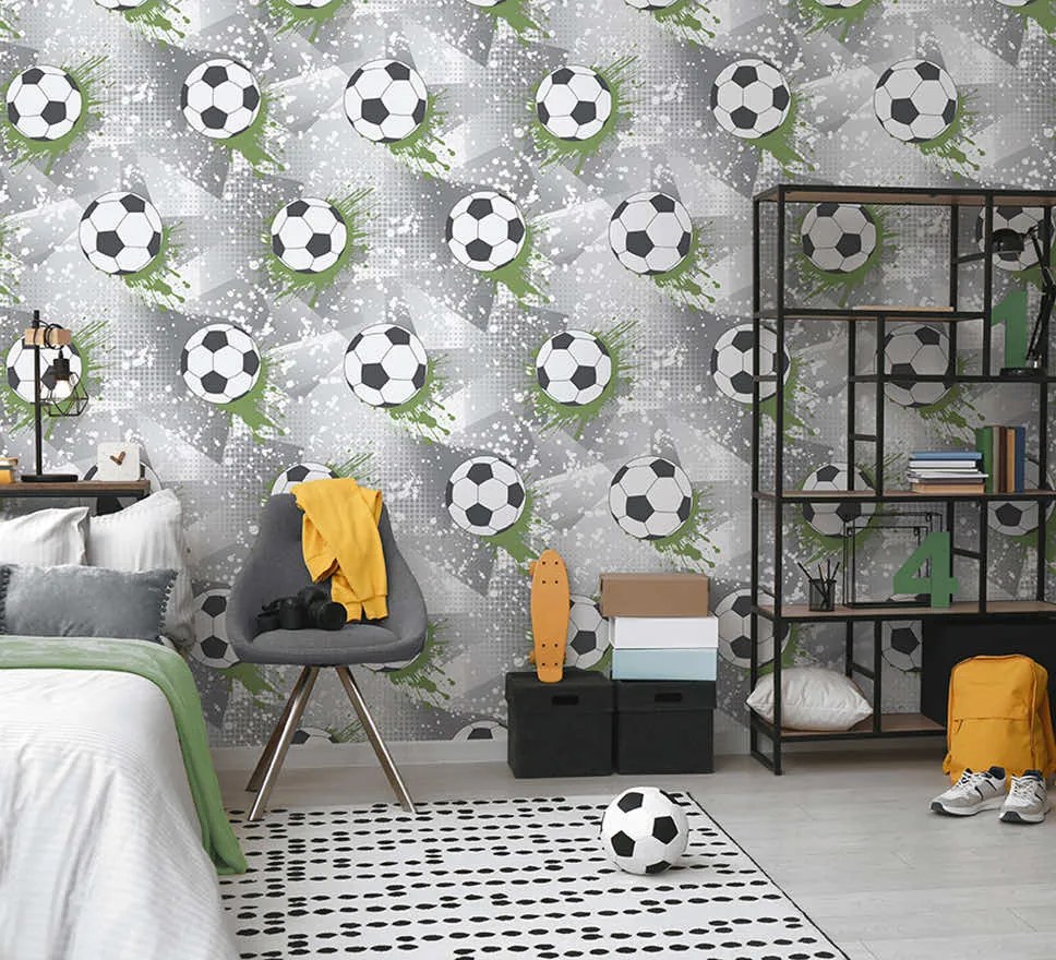 Holden Decor Adventure Awaits Football Frenzy szürke-zöld focis papír tapéta – 14092