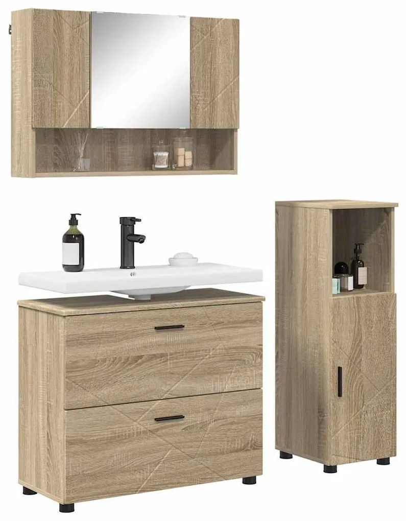 Fürdőszoba bútor szett 3 pcs sonoma tölgy 76.5 x 35 x 64 cm