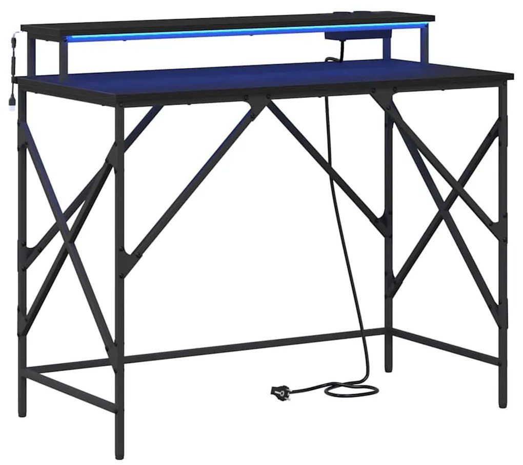 Asztal LED -es lámpákkal Musta tammi 100 x 50 x 86.5 cm Faanyag
