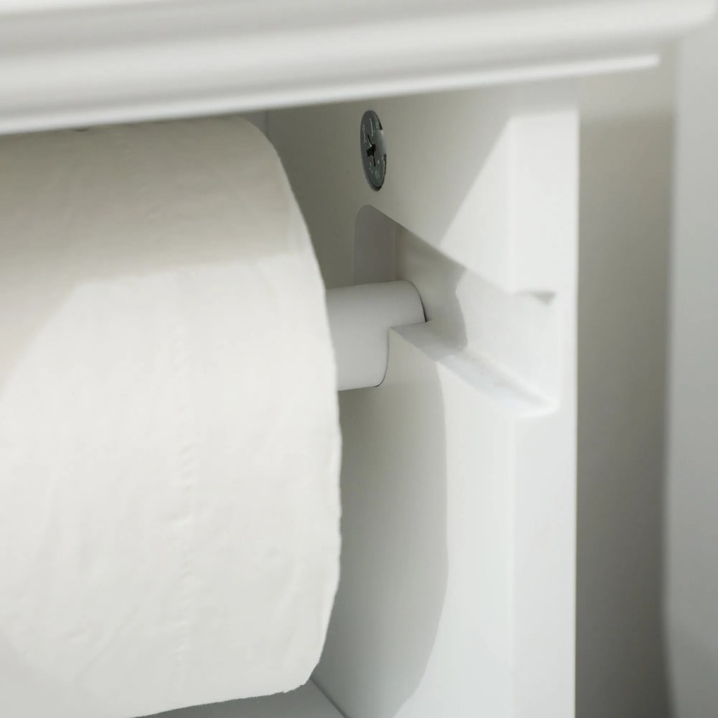 Kleankin Fürdőszobai Szekrény WC Papírtartóval, Helytakarékos Tárolás Fából, mérete: 21,5L x 17,8W x 66,5H cm, Fehér | Aosom