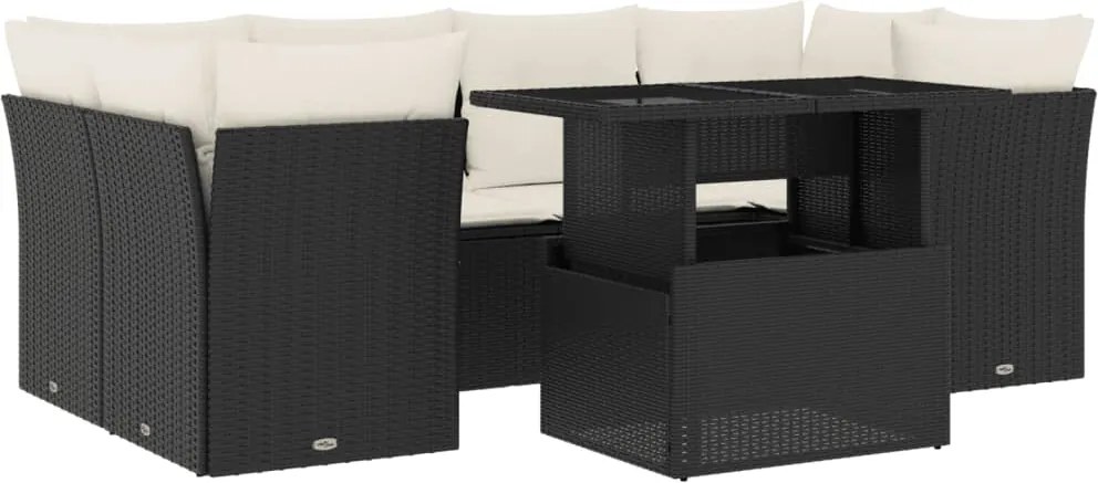 vidaXL 7 részes fekete polyrattan kerti ülőgarnitúra párnával
