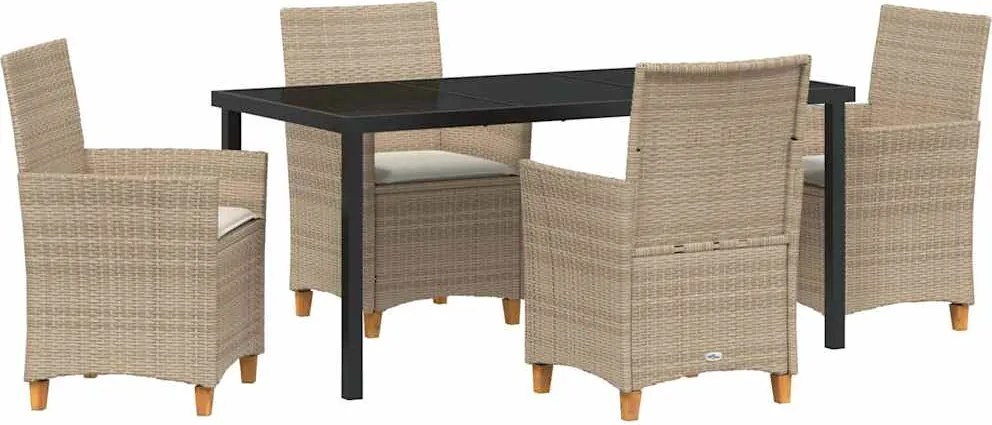 vidaXL Kert étkező szett 5 pcs Bézs polirattan