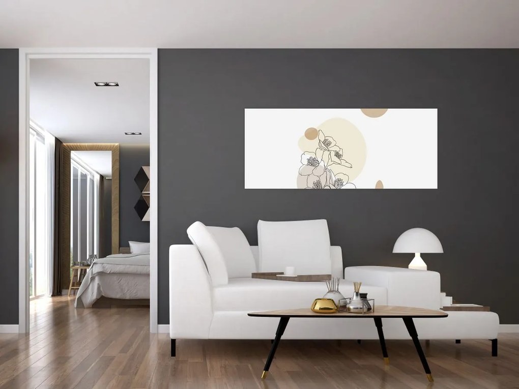 Kép - Bézs virágok pillangóval N⁰4 (120x50 cm)