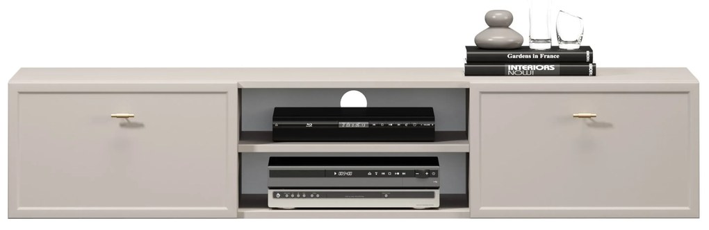 Lorini fali fiókos TV szekrény 150 cm - kasmír / arany T-bar fogantyúk