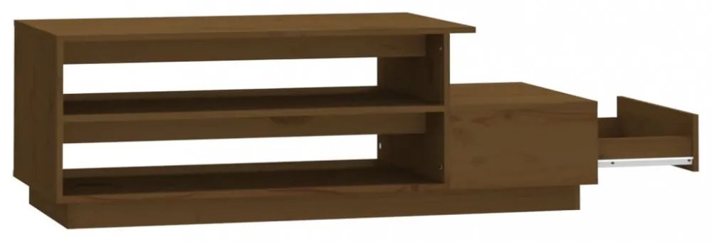 mézbarna tömör fenyőfa dohányzóasztal 120 x 50 x 40,5 cm