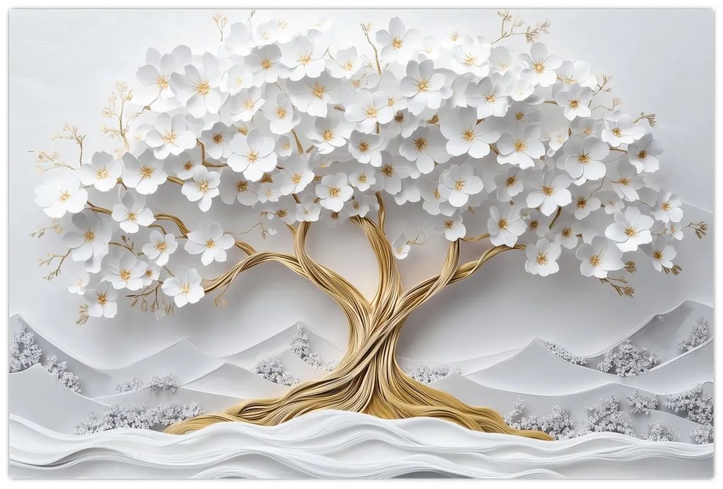 Kép – 3D elegáns életfa virágokkal (90x60 cm)