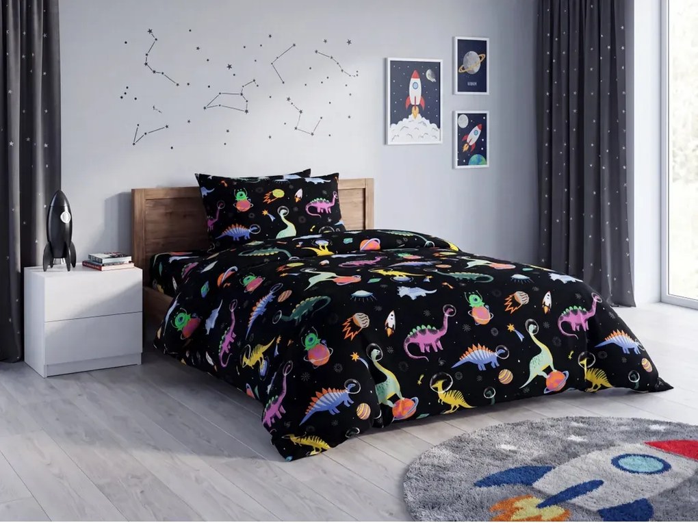 Gyermek mikroszálas ágynemű szett DINO SPACE színes + Párnahuzat 50 x 70 cm INGYEN