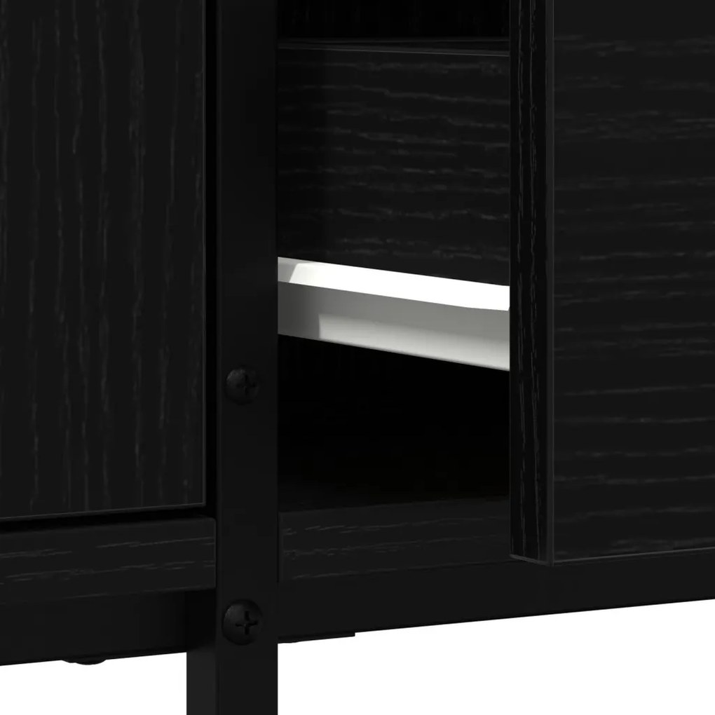 TV Szekrény Fiókkal Fekete Tölgy 200x25x44 cm Egyesített Fa