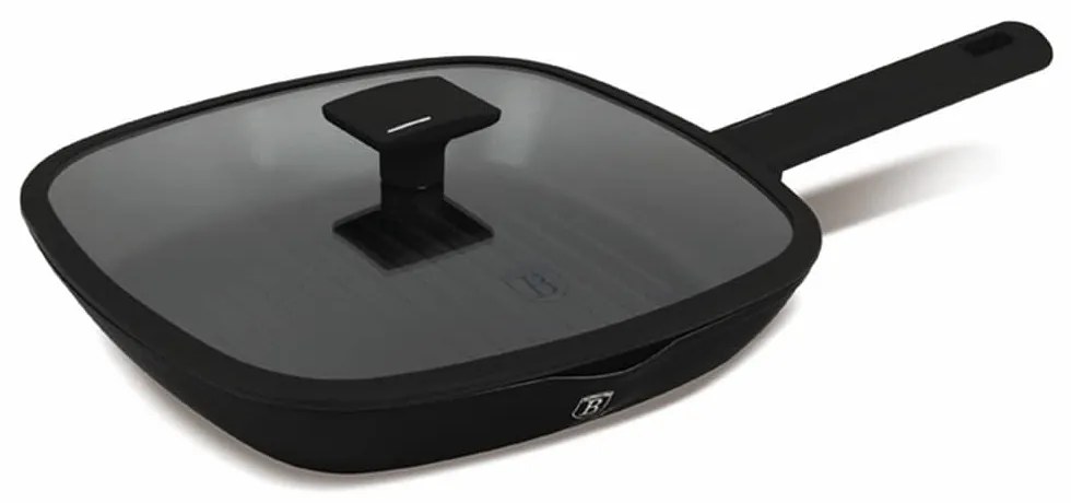 Matt fekete indukciós tapadásmentes grill serpenyő fedővel 28 cm Berlinger Haus Matte Black