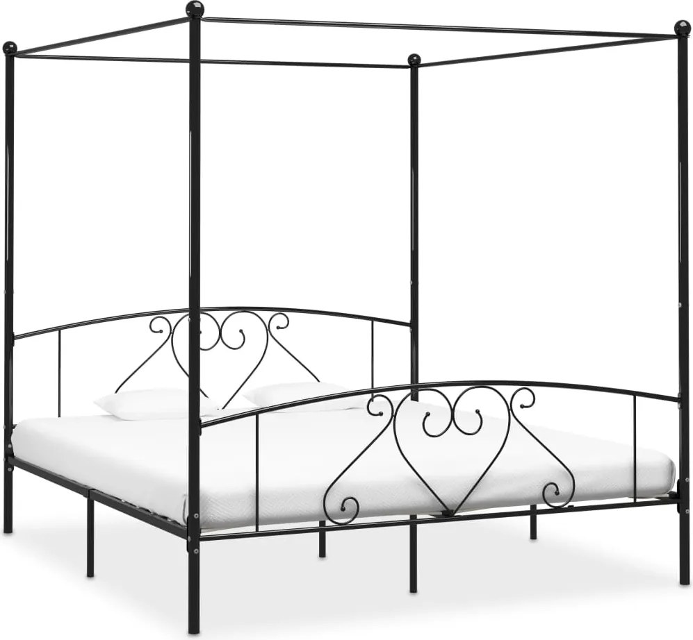 vidaXL fekete fém baldachinos ágykeret 200 x 200 cm