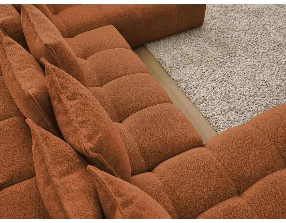 Terrakotta színű zsenília kinyitható-tárolóhelyes sarokkanapé (jobb oldali-U alakú) Everest – Bobochic Paris