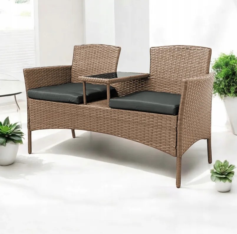 Kerti rattan garnitúra NM-03 - natúr + szürke párnák