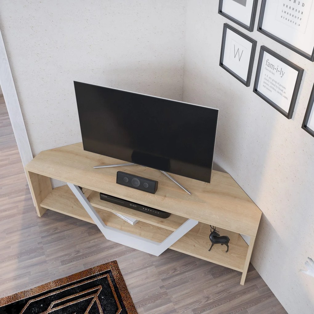 TV szekrény Sares - Oak, White