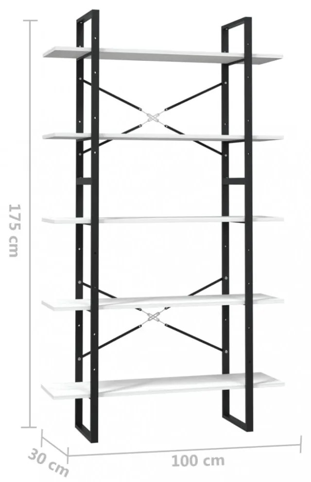 ötszintes fehér fenyőfa könyvszekrény 100 x 30 x 175 cm