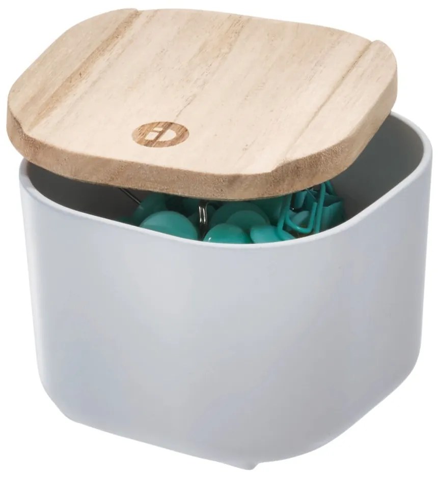 Eco szürke tárolódoboz paulownia fa fedéllel, 9 x 9 cm - iDesign