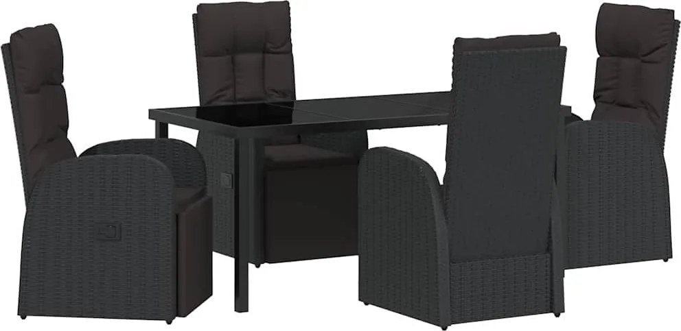 vidaXL Kert étkező szett párnával 5 pcs Fekete polirattan