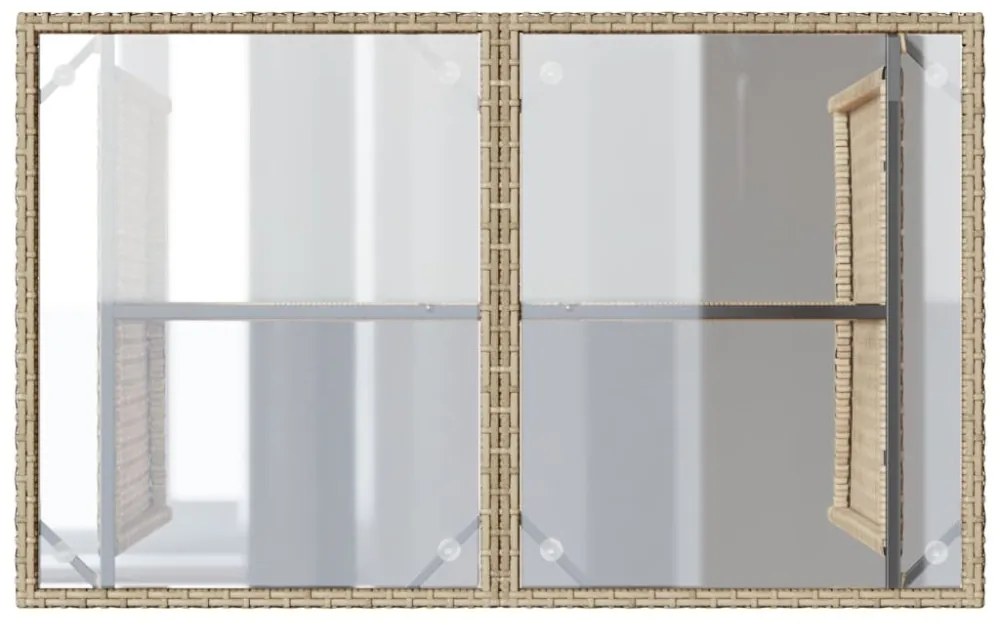 bézs polyrattan üveglapos kerti asztal 110x68x70 cm