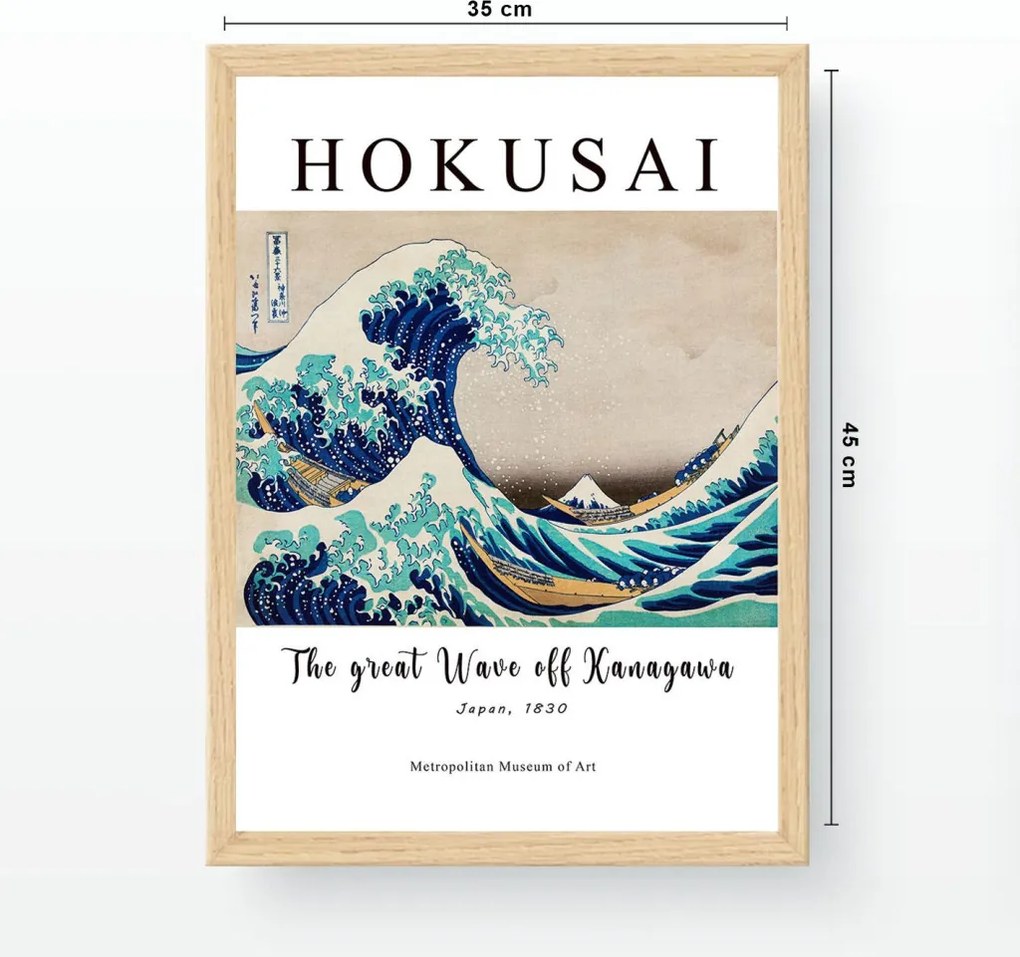 Hokusai A nagy hullám Kanagavánál keretezett falikép, 35 x 45 cm