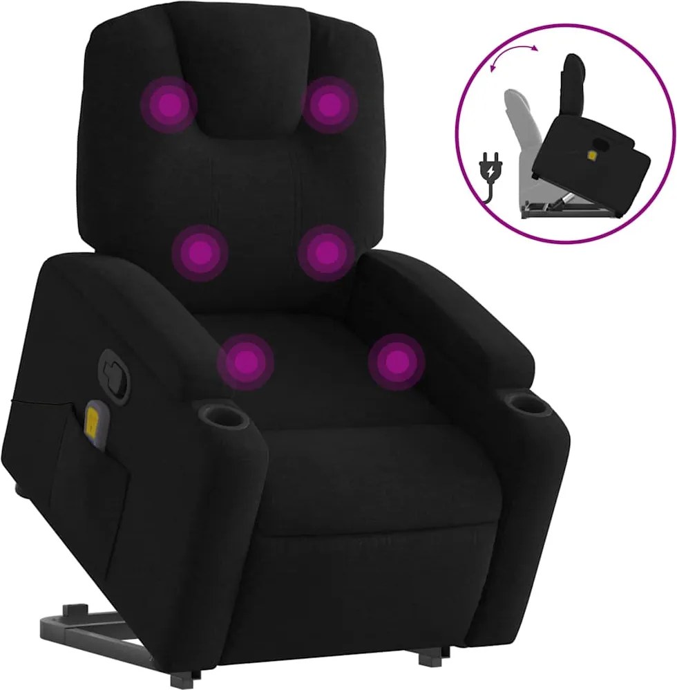 vidaXL fekete szövet dönthető masszázs- és állófotel