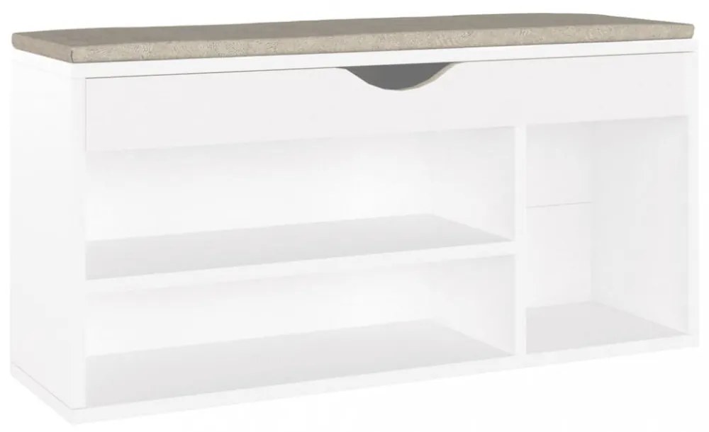 fehér szerelt fa cipőtároló pad párnával 104 x 30 x 49 cm