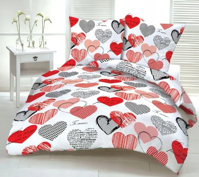 Ágyneműhuzat kéregből 140x200 Szívek I Love You piros