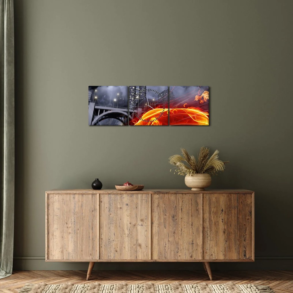 Lángoló autó képe (órával) (90x30 cm)