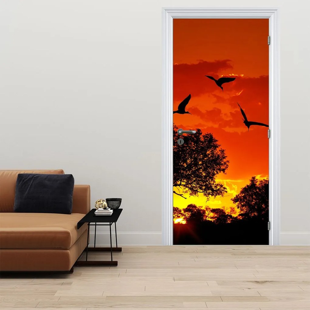 Fotótapéta ajtóra - Madarak naplementekor (95x205cm)