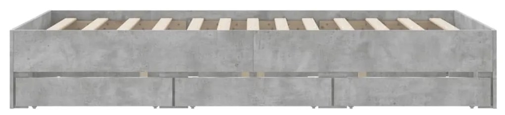 betonszürke szerelt fa ágykeret fiókokkal 120 x 200 cm