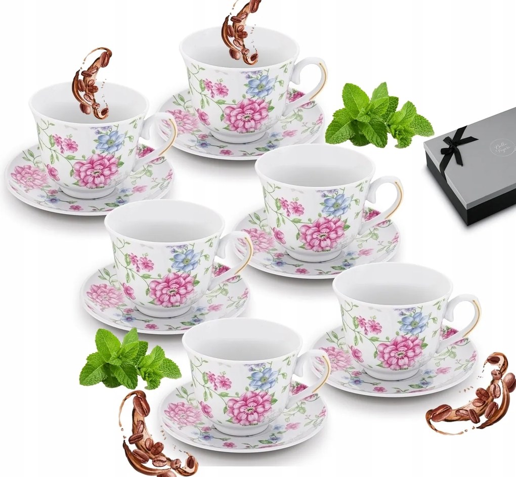 Dobozban Kávéscsésze szett 250 ml Ajándék 6db Virágos dekoráció