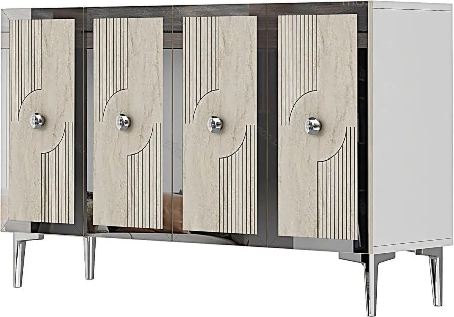Pega komód, fehér-travertin, 120 cm – TR555CHM1427