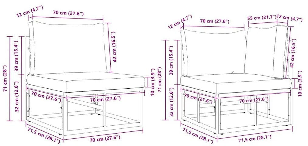 Kerti Kanapé Szett párnával 10 pcs Fekete Alumínium