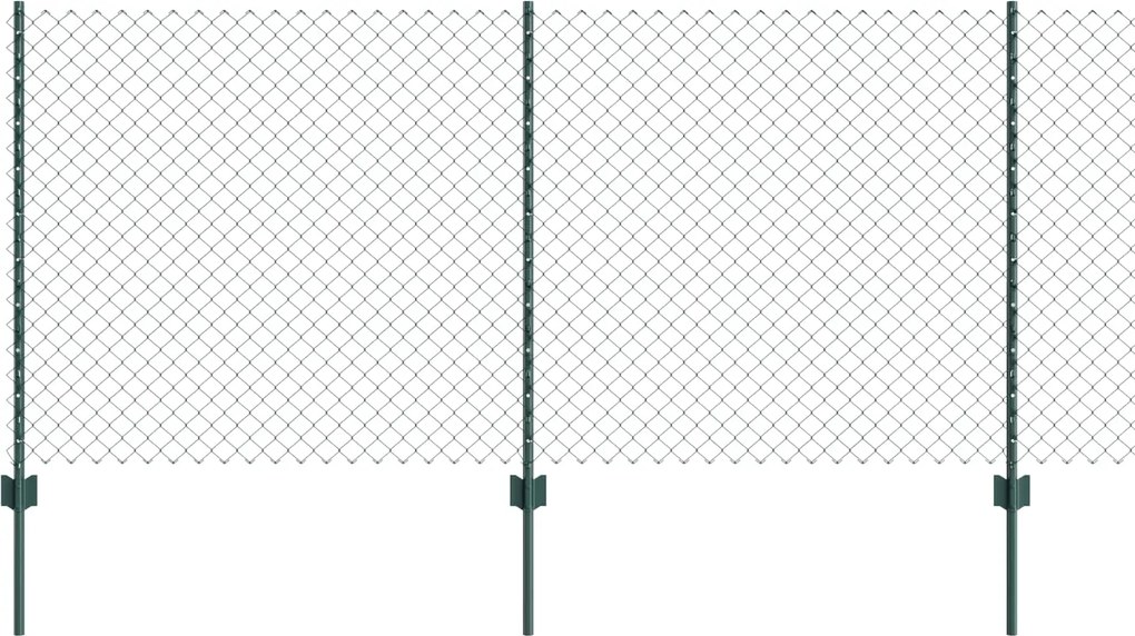 vidaXL Kerítés oszlopokkal Zöld 1 x 10 m Acél és PVC