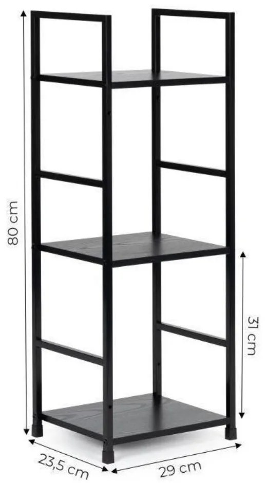 Intenso Home 3 szintes nyitott könyvespolc 29 x 80cm (Fekete) | Univerzális tároló állvány fém lábakkal