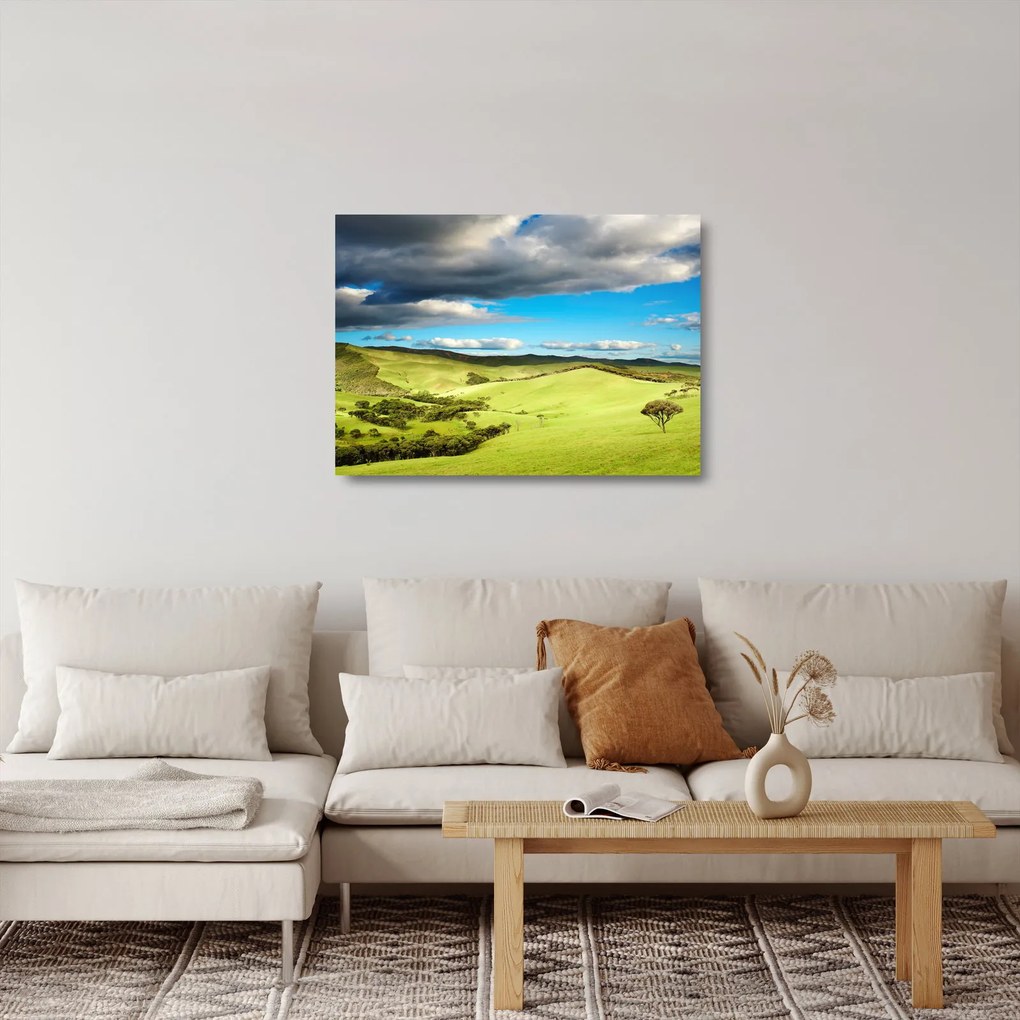 Üveg kép - Zöld táj dombokkal (70x50 cm)
