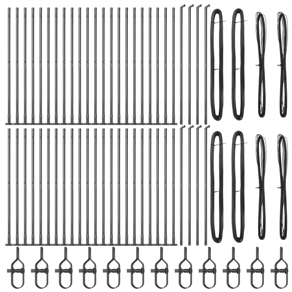 Kerítésoszlopok 104 db Szürke Porszórt Acél 3.2 x 3.2 x 88.5 cm