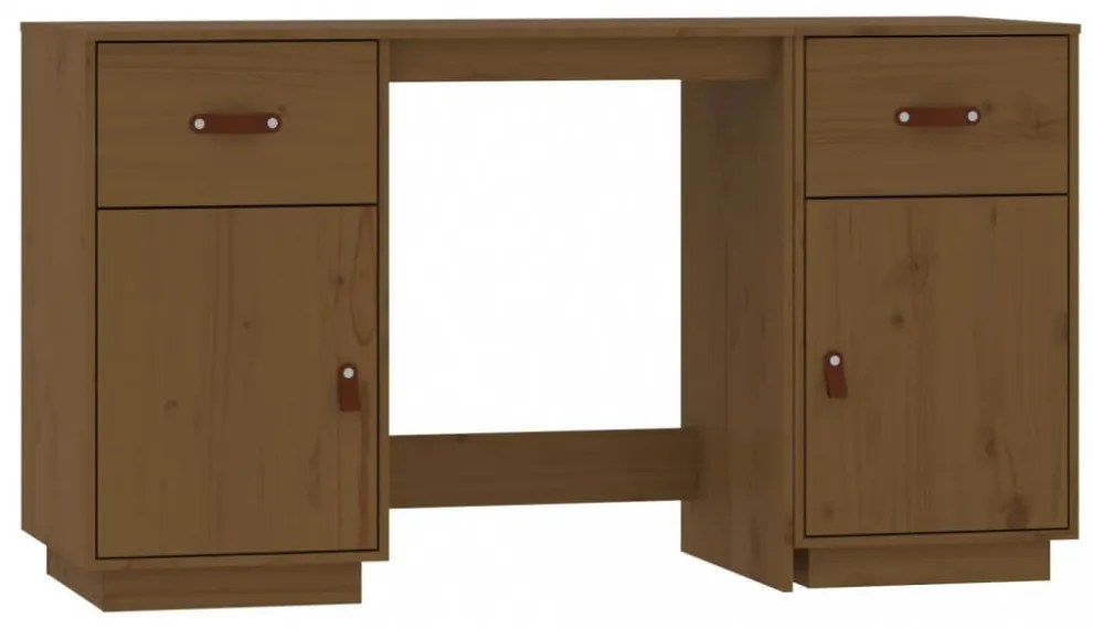 vidaXL mézbarna tömör fenyőfa íróasztal szekrényekkel 135 x 50 x 75 cm