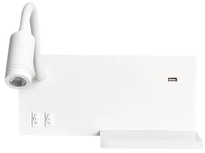 LED Fali lámpa SHELF 1xLED/4W+1xLED/5W+1xLED/2W/230V + USB port fehér